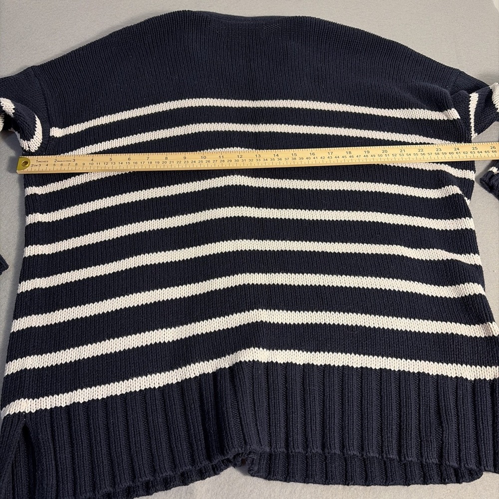 Women's Navy & White Striped Cotton Blend Cardigan Chunky Fisherman Large - Picture 6 of 9